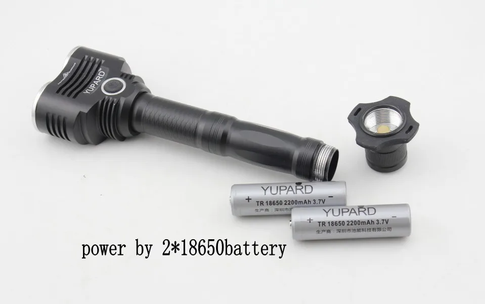 YUPARD 2* XM-L T6 светодиодный фонарик лампа 18650 батарея длинные снимки супер яркий 2000Lms 5 режимов+ 2*2200 мАч 18650 батарея+ зарядное устройство