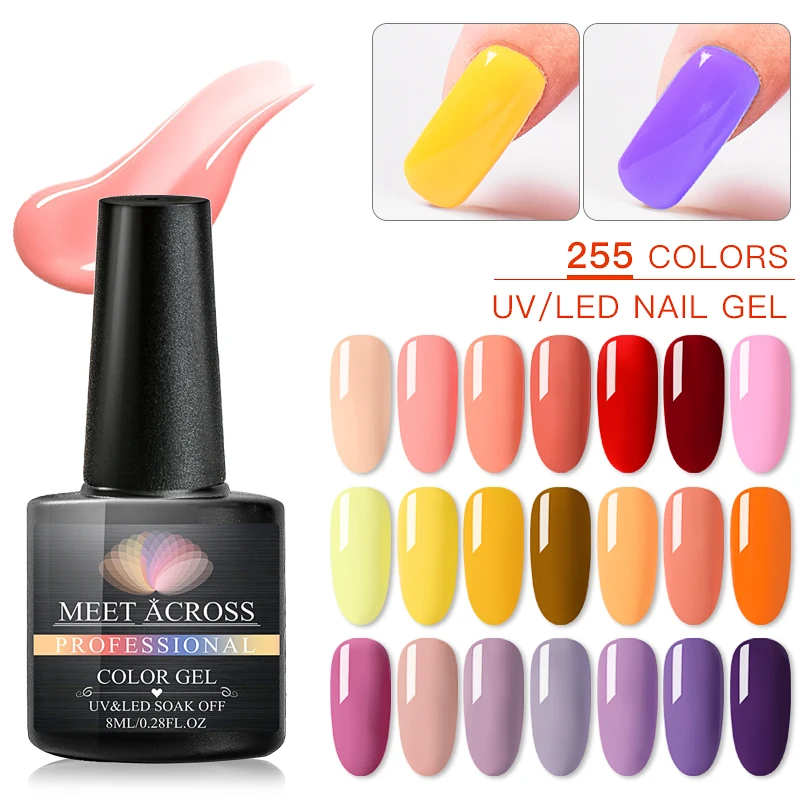 

MEET ACROSS 8ml Gel Varnish Nail Polish UV Hybrid Nail Art Manicure Semi Permanent 255 Color Pure Glitter Gel Nail Polish