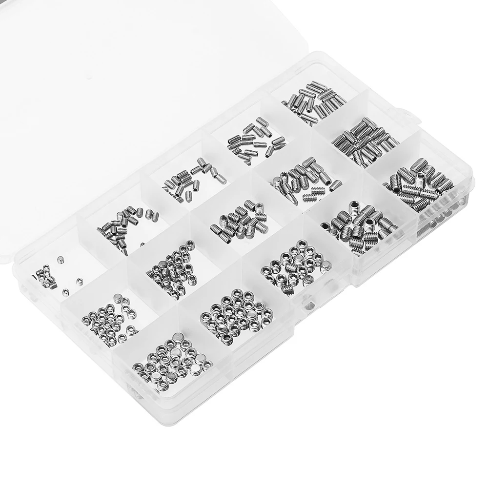 

M3/M4/M5 300Pcs Allen Hex Socket Set Grub Screw Flat Point 3-10mm Assortment Kit for Home Repair Fastener