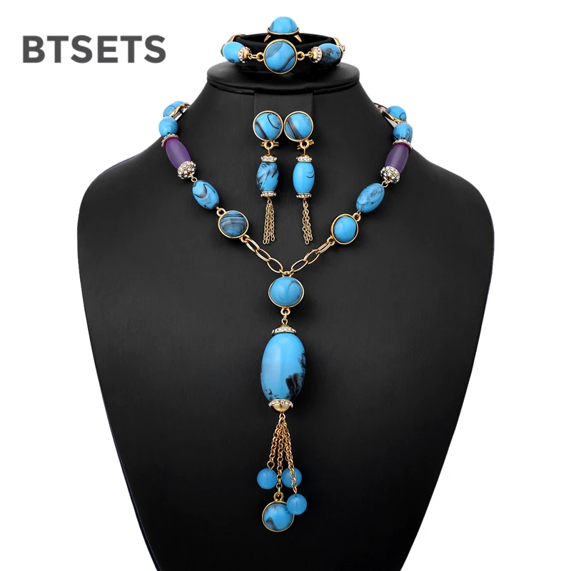 

BTSETS Wedding Jewelry Sets For Brides Natural Stone Indian Women Jewelry Set Necklace Rhinestone African Beads Jewelry Set