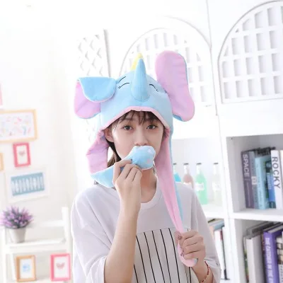 Детский милый плюшевый кролик, пинчинг, заячьи ушные шапки, может двигаться подушка безопасности, шапка, игрушка, подарок для девочек, подружка - Цвет: blue Elephant