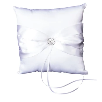 

Satin Bow Tie Rhinestone Party Bag Wedding Ring Cushion (White)