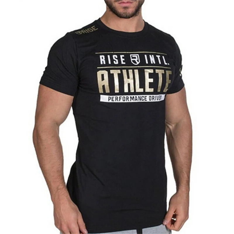 

Men Running Jogging Cotton T Shirt Gym Fitness Bodybuilding Workout Training Short Sleeve Slim T-shirts Male Tees Tops Clothing