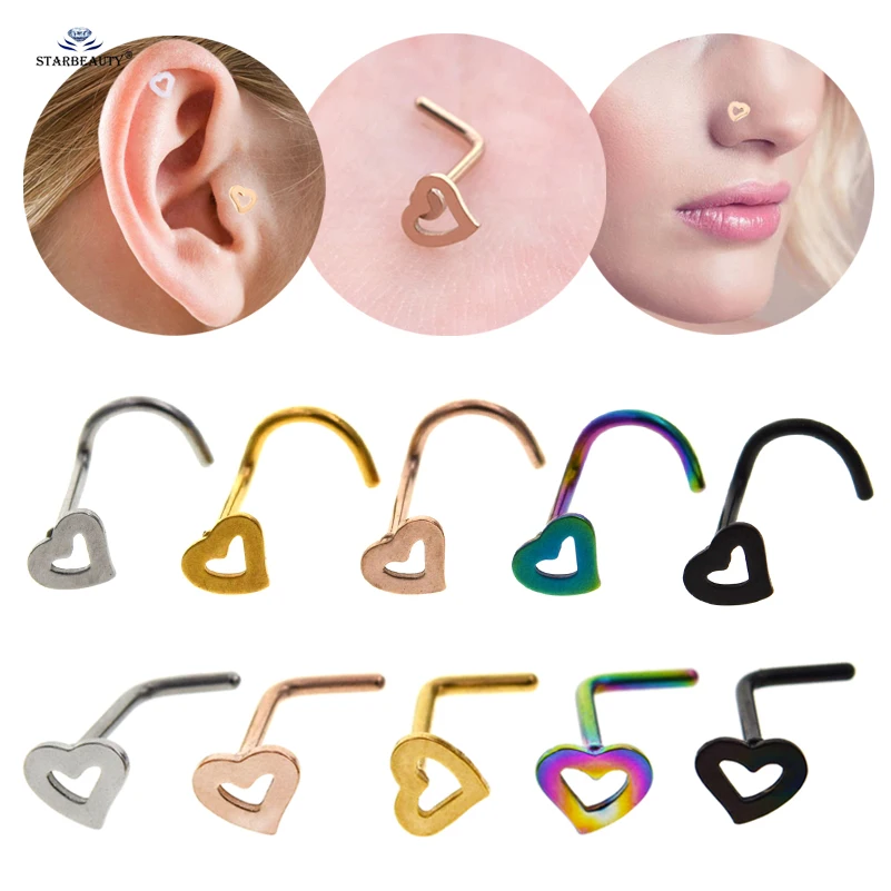 

2pcs 0.8x7mm L U Shape Heart Nose Piercing Helix Piercing Nariz Tragus Lip Ring Faux Nose Ring Hooks Earrings Pircing Jewelry