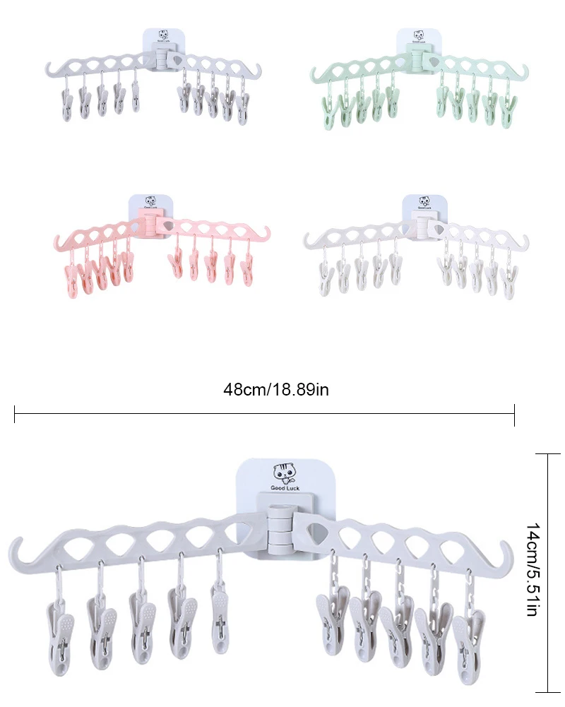 Пластиковая 10 клипов складная вешалка для одежды, вешалка для белья, настенная сушилка для белья, держатель для бюстгальтера, носков, нижнее белье, прищепка