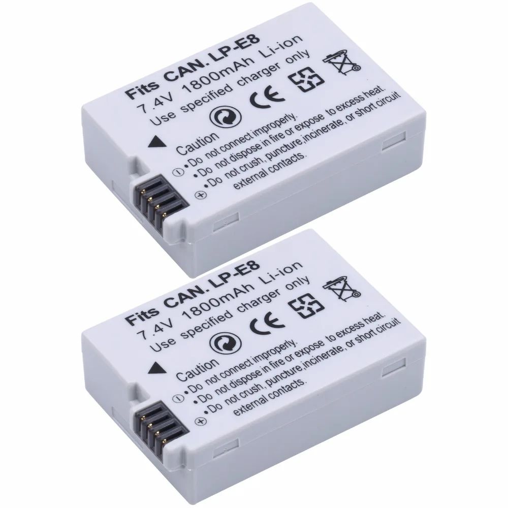 2Pcs PROBTY 1800mAh LP E8 LP E8 LPE8 Battery for Canon EOS Rebel T2i