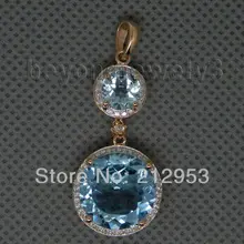 Винтажный Круглый Кулон из розового золота 18 К с натуральным голубым топазом ER003
