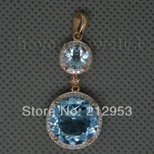 

Vintage Round 18Kt Rose Gold Natural Blue Topaz Pendant ER003