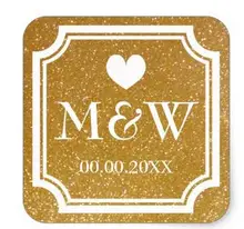 1.5inch Gold glitter monogram wedding favor stickers seals