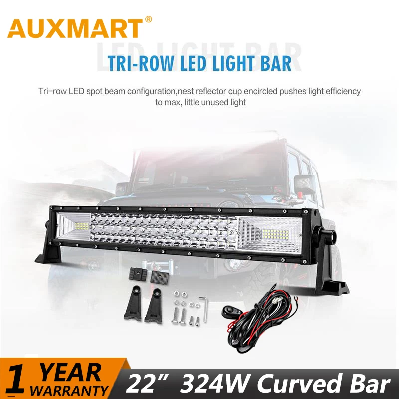 Auxmart светодиодный бар 2" 324 Вт светодиодный козырек от света Авто Светодиодный проблесковый маяк свет работы 3 ряда 6000 К комбо светодиодный автомобиль ATV внедорожник автомобиля 12 v 24 v