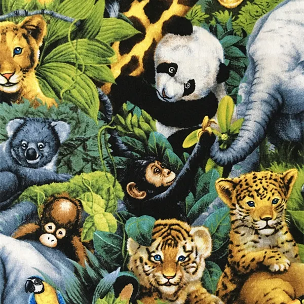 

100*110cm Giant Panda Lion koala Tiger Elephant Animal World Cotton Plain Fabrics Handmade DIY Cloth Unique Design Materials