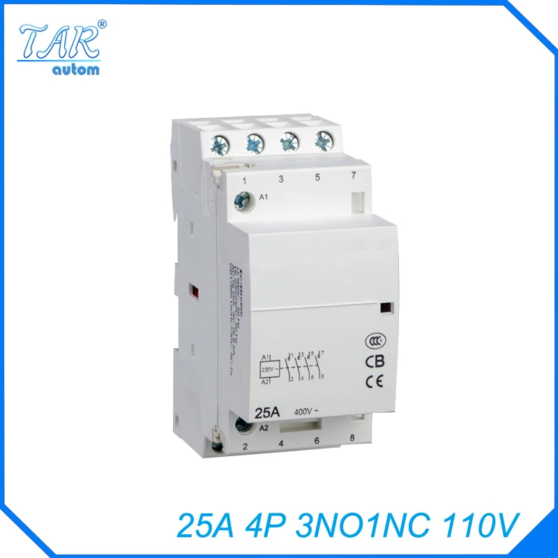 

Free shipping high quality 50/60Hz 25A 4P 3NO 1NC 110V 4-pole household mini DIN Rail modular AC contactor