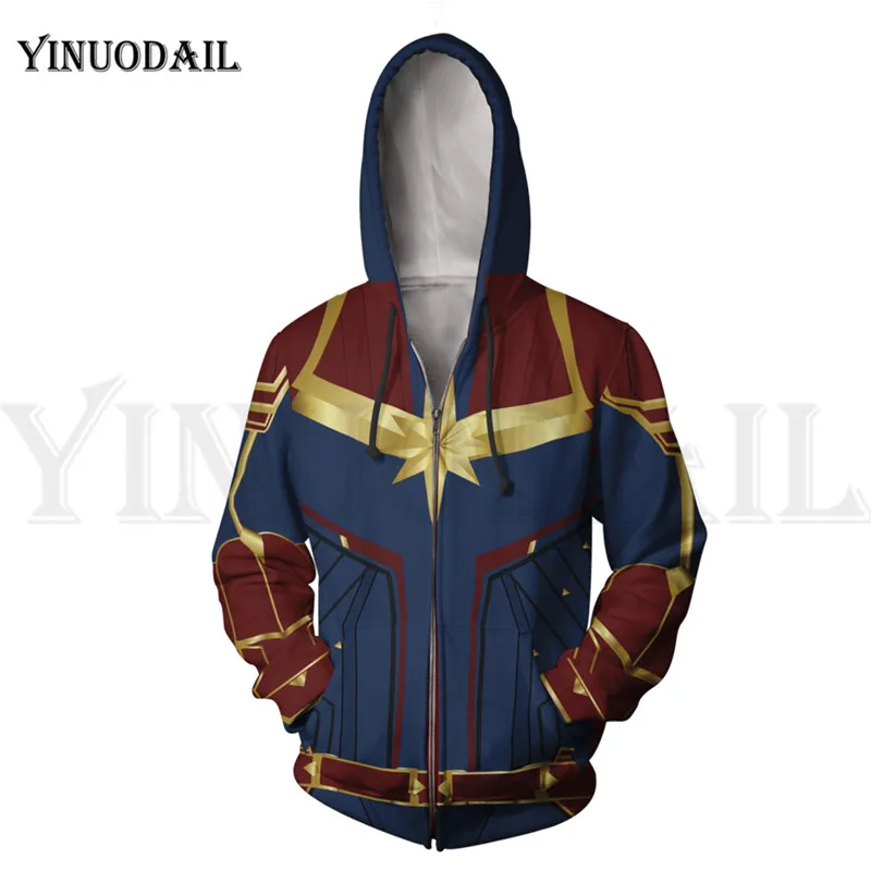 Мстители 4 эндигра для мужчин и женщин толстовки на молнии Капитан Америка 3D куртка с капюшоном супергерой Толстовка уличная Косплей Костюм - Цвет: Captain Marvel 2