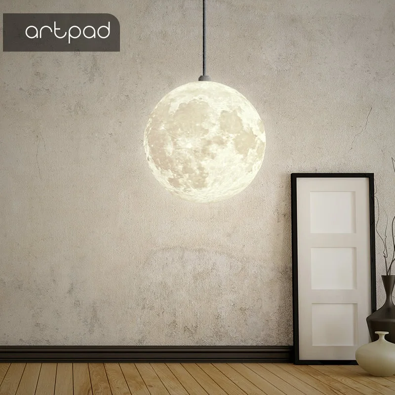  Artpad Creative Art Beautiful 3D Printing Night Light Moon Hanging Pendant Light Ball Restaurant Be - 32964571229