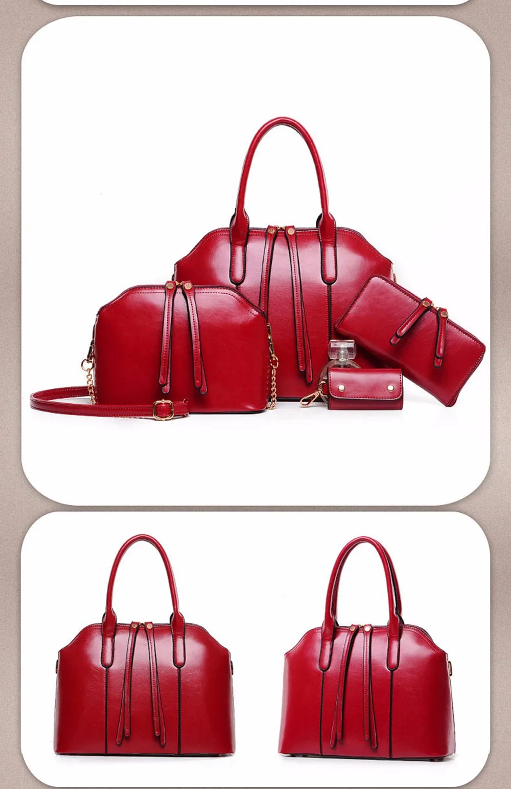 4 Pcs Handbag+Messenger Bag+Purse+Wallet Women Luxury ShoulderBags High Quality PU Leather Top-handle Crossboday Bags Set TTOS (3)