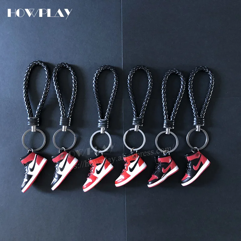 

Howplay mini sneakers 3d jordan keychains basketball shoes model backpack pendant keyring creative gift toy for air jordan 1 fan