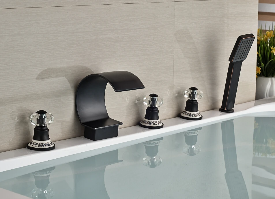 

Luxury Oil Rubbed Bronze Mixer Tap Spout Bathroom Tub Faucet With Hand Shower Sprayer Deck Mounted