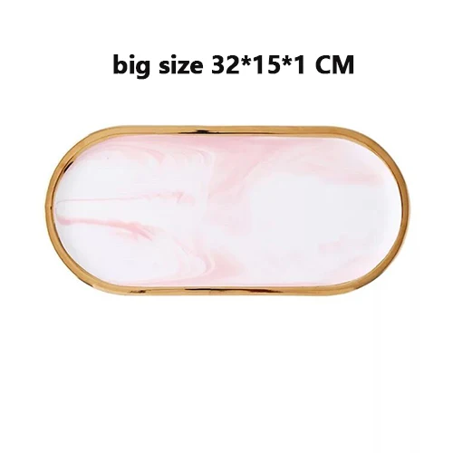 Розовый синий черный мраморный поддон для хранения золота Овальный точечный Фруктовая тарелка мелкие предметы ювелирных изделий Дисплей Поднос зеркало bandeja - Цвет: pink big