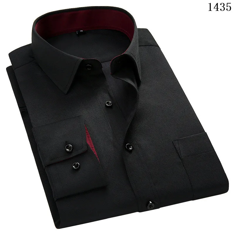 Мужская рубашка с длинными рукавами, приталенный дизайн, однотонный деловой стиль, Повседневная рубашка, Мужская брендовая одежда, новинка - Цвет: 1435