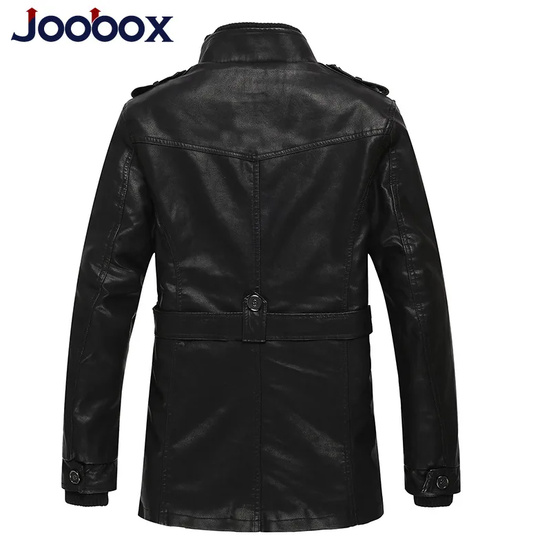 Бренд JOOBOX 2017 модная Длинная зимняя кожаная куртка для мужчин тонкая теплая
