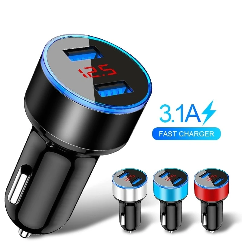 3.1A 5V Dual USB Car Charger For iPhone XR 11 Pro Max With LED Display Universal Phone Car-Charger For Samsung S20 Plus Tablets iphone fast car charger