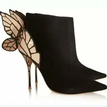 Zapatos mujer/милые женские ботильоны с острым носком черные ботинки на шпильке женские кожаные пикантные осенние ботинки с бабочкой