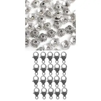 

70pcs Antique Cute Heart Lobster Clasps Flower Bead Caps Jewelry DIY Gifts