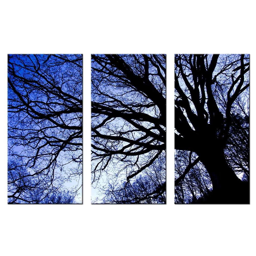 Blauen Himmel Und Grosse Aste Triptychon Malerei Wand Dekor Kunstdrucke Hd Wandbild Schwarz Und Weiss Leinwand Giclee Kunstwerke Wall Pictures Picture Black And Whitepaintings Wall Decor Aliexpress