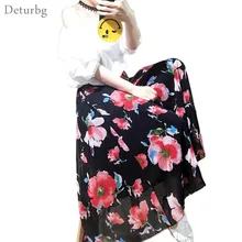 Женская милая длинная юбка с цветочным принтом женские модные эластичные гофрированные шифоновые юбки с высокой талией Saias новые осенние 7 цветов