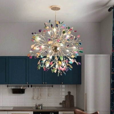 Antique Natural Agate Stone Chandeliers Gold Home Office Italian