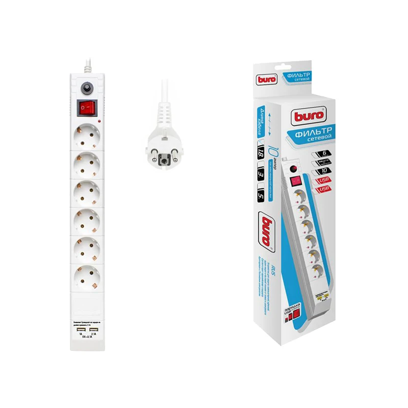 

Сетевой фильтр Buro BU-SP1.8_USB_2A-W