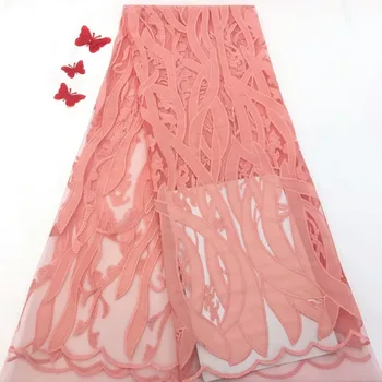 

Madison New High Quality Peach 2019 African Laces Wholesale 5Yard Bridal Nigerian French Lace Fabric With Chiffon Mesh Lace