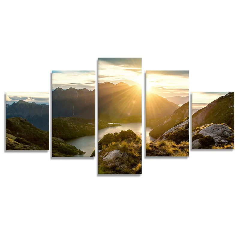 

Five pieces of majestic atmospheric mountain scenery computer ink painting oil painting decorative core