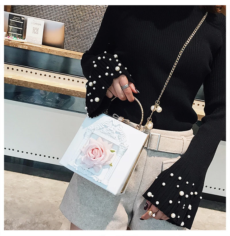 Embossed Flowers Women Handbags Luxury Rose Chain Lady Leather Shoulder Bag Evening Party Female Travel Crossbody SS3529 (2)