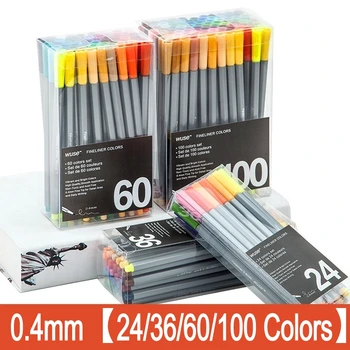 

24 36 60 100 Colors 0.4mm Fineliner Marker Pen Water Based Assorted Ink Art Markers Drawing Graffiti Hook Fiber for Art Supplies