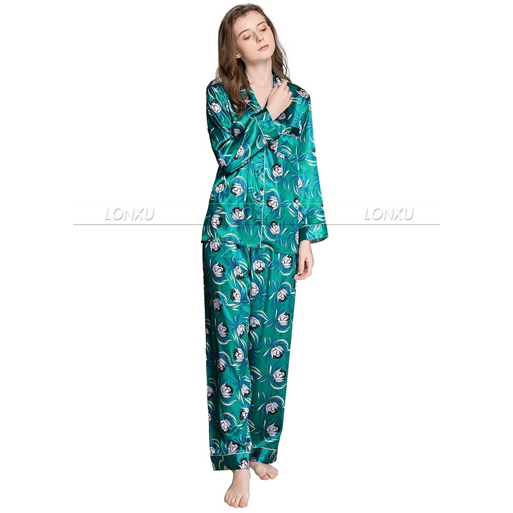 Женский Шелковый Атласный пижамный комплект одежда для сна домашняя размеры S M L