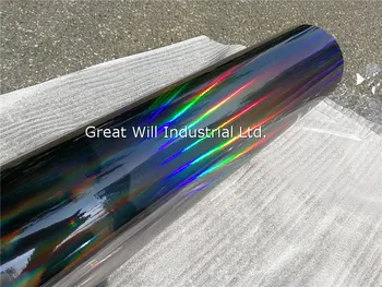 

Black Holographic Chrome Mirror Car Wrap Film with Air bubble Free Full Holo Car Covering Foil 1.52x20m/Roll 5x67ft Free Ship