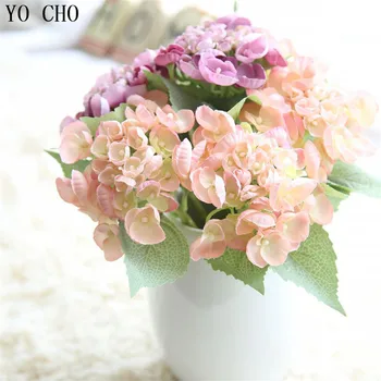 

YO CHO Christmas decor for home artificial flower single floras head 3 leaves wedding decorations silk Hydrangea Candy colors
