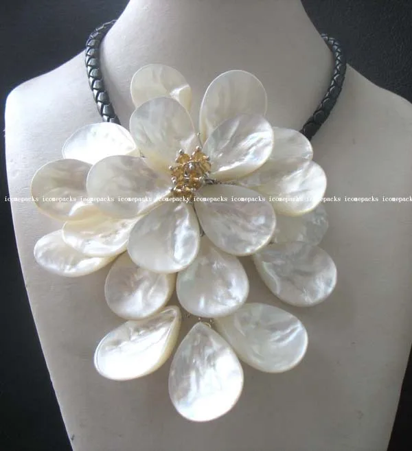 

wholesale sea shell flower white quartz necklace 16.5" ##a #a