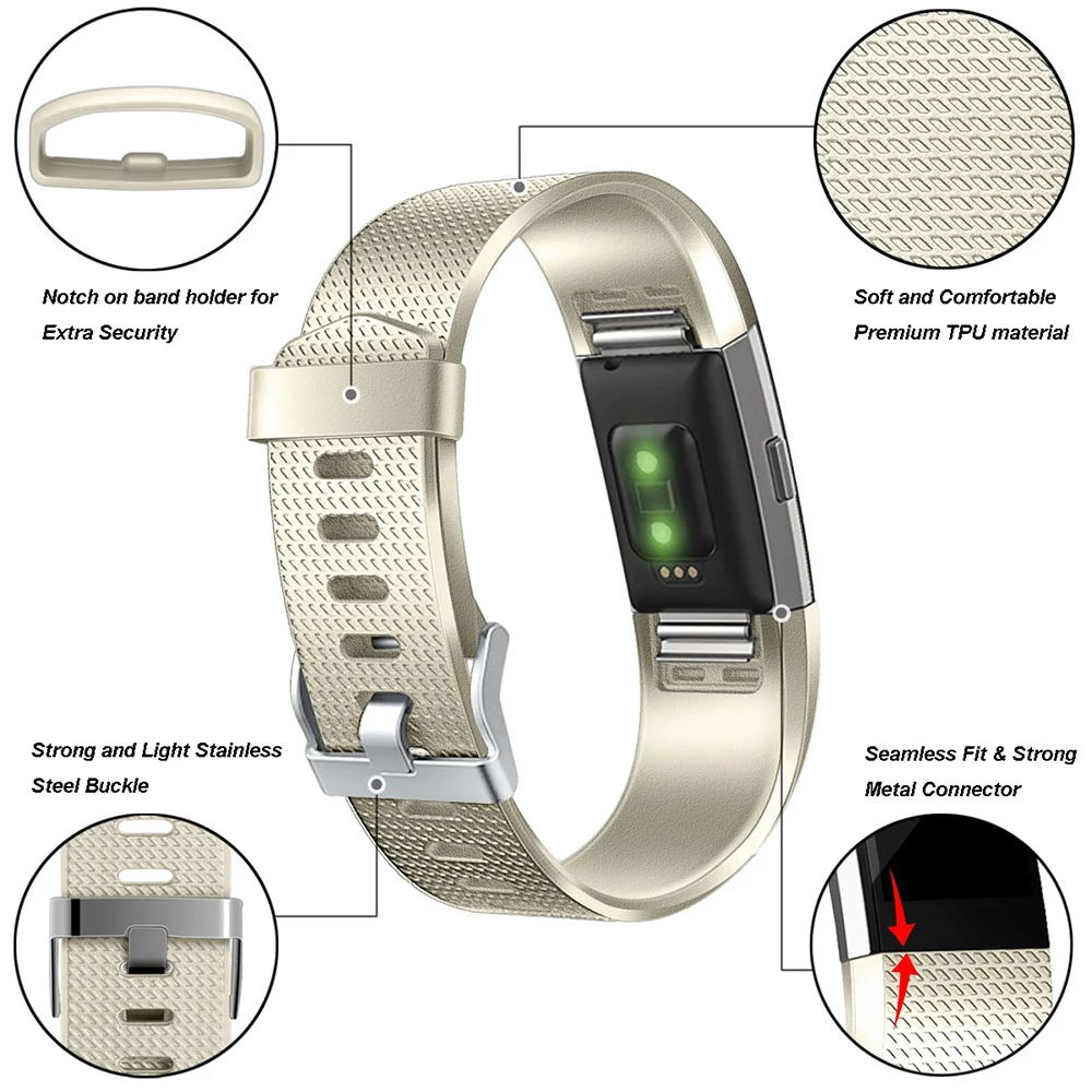 Honecumi Wrist Band For Fitbit Charge 2 TPU Watchband Accessory Wrist Strap For Fitbit Charge 2 Rose GoldSilver Bracelet  (9)