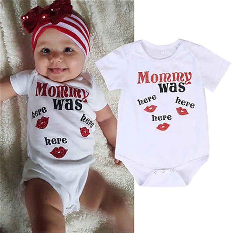 

Lovely Newborn Baby Boys Girls Clothes Cotton Short Sleeve Mommy was here Bodysuit Kisses Jumpsuit Outfits Clothing