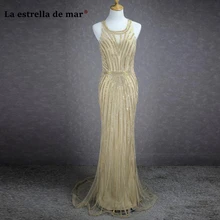 robe de soiree longue 2018 lace crystal sparkling sexy mermaid dubai champagne evening dresses pretty prom