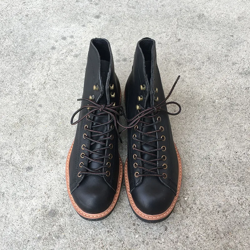 Wiosna Mężczyźni Buty British style Fashion kostki buty prawdziwej skóry casual motocykl czarny wygodne Vintage Travel Boots -