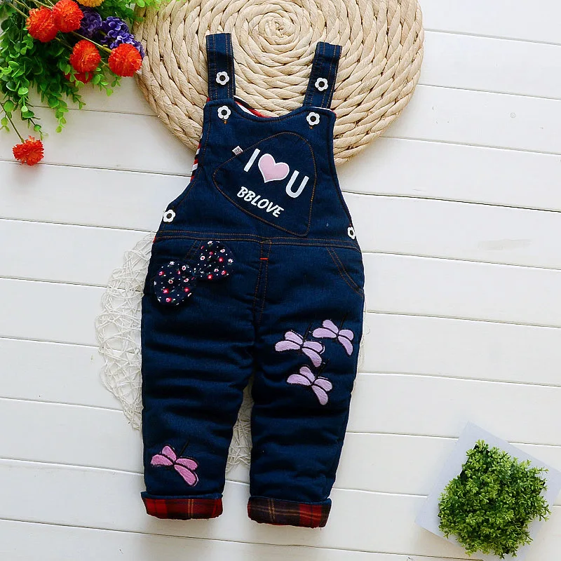 

BibiCola Girls Autumn Winter Jeans Strap Pants Children Girls Thick Warm Overalls Bib Pants Baby Girl Winter Trousers Warm Pants