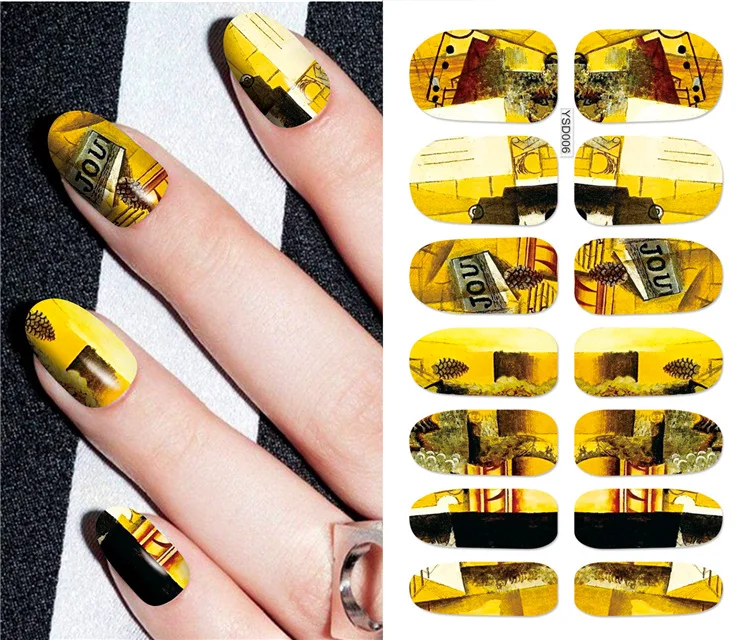 Заводские продажи Новые полный палец обертывание Водные Наклейки для ногтей 14 советы Finger Deco 3D дизайн ногтей водная переводная наклейка накладные ногти 1000 шт