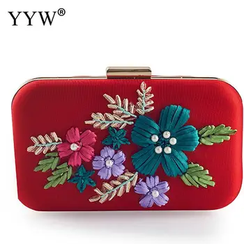 

Elegant Flower Appliques Clutch Bag Women Shoulder Bag With Chain Mini Evening Clutches Purse Floral Crossbody Bags Female Black