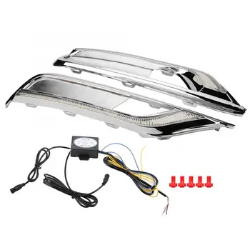 

1 Pair Car Daytime Running Light Turn Signal 2-Color LED Fog Lamp Cover DRL for Honda CRV 2015-2016 Car Styling