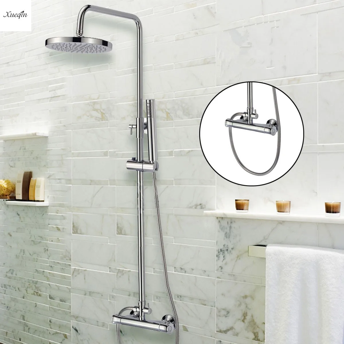 Chrome Brass Shower Faucet Rainfall Handheld Shower Sprayer Tub Mixer