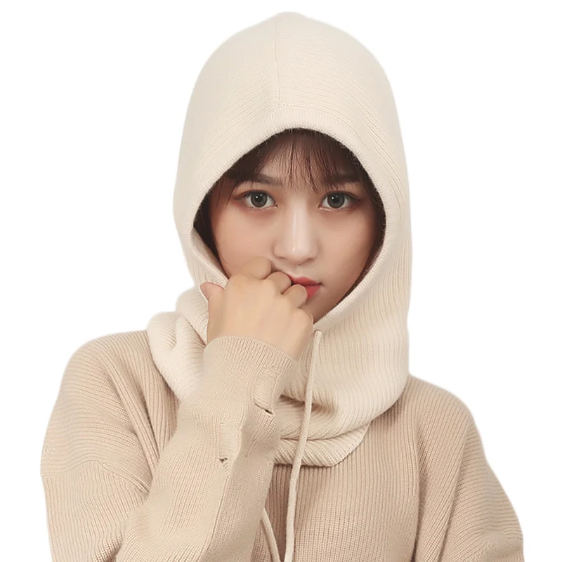 

Women's Wool Blend Knitting Soft Hood Hat Scarf Elegant Hats Beanies Wool Winter Neck Warm Balaclava Headgear Caps