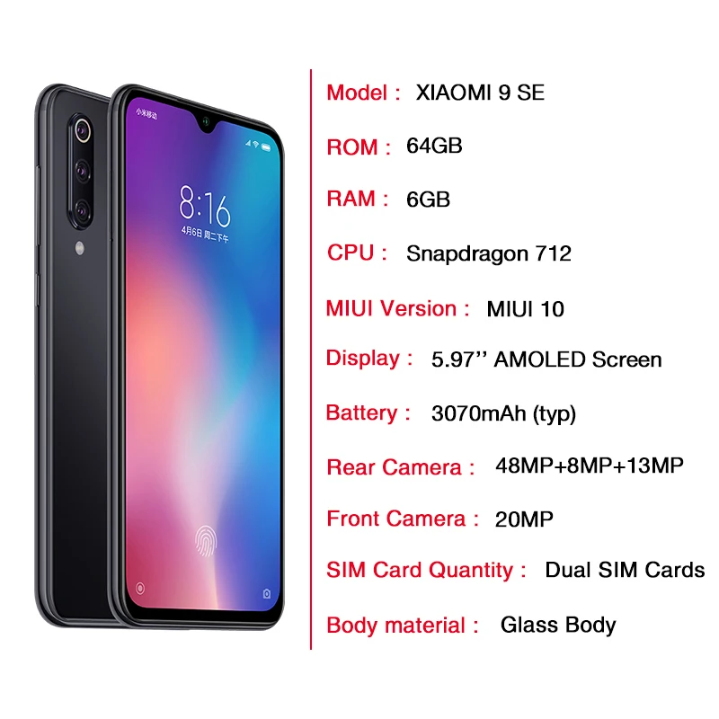 Xiaomi mi 9 SE глобальная версия se 6 ГБ 64 128 мобильный телефон Восьмиядерный процессор